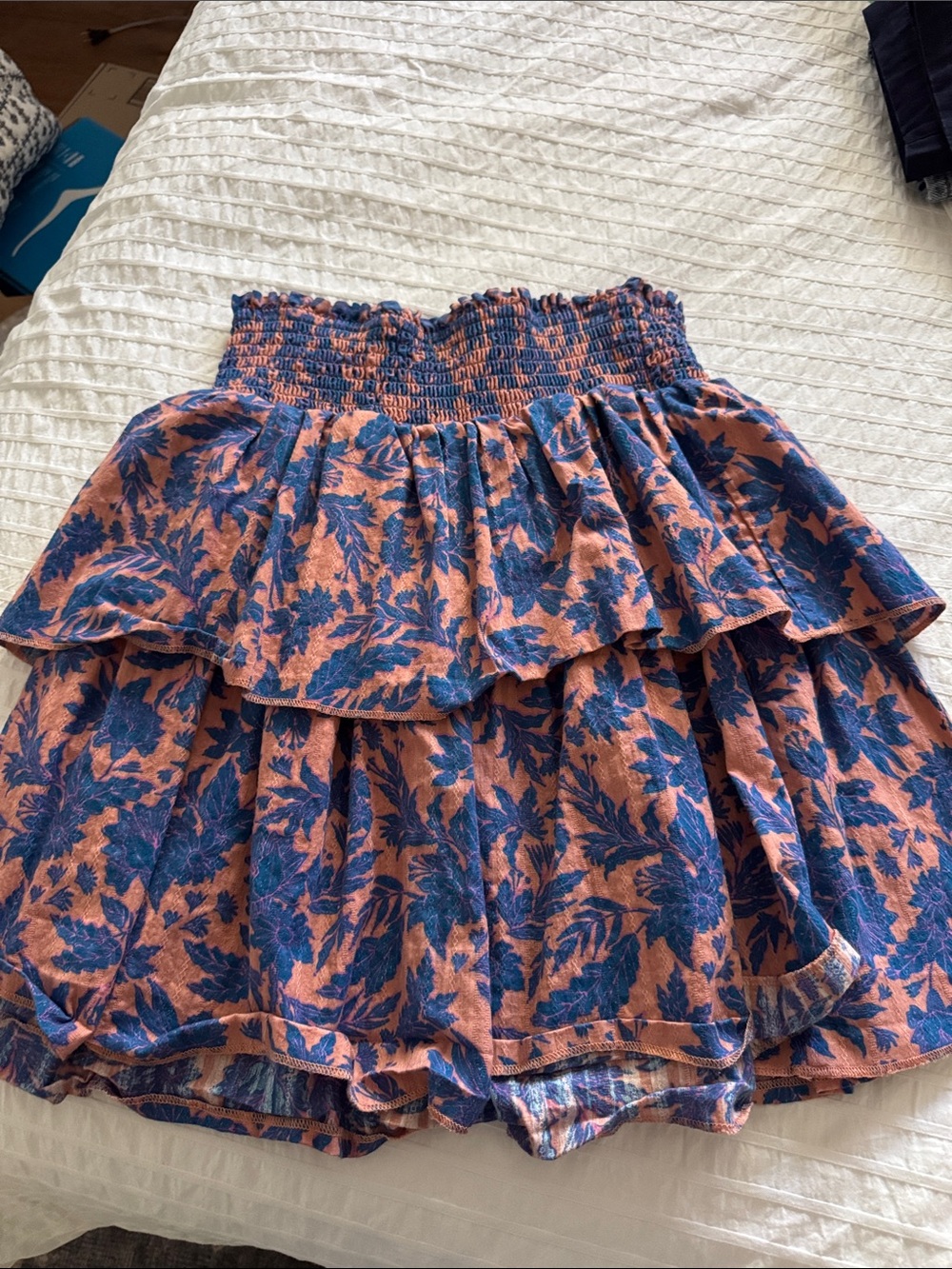 Universal Thread Coral and Navy Floral Smocked Tiered Skirt